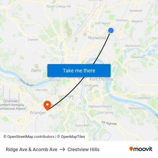 Ridge Ave & Acomb Ave to Crestview Hills map
