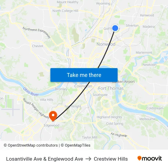 Losantiville Ave & Englewood Ave to Crestview Hills map