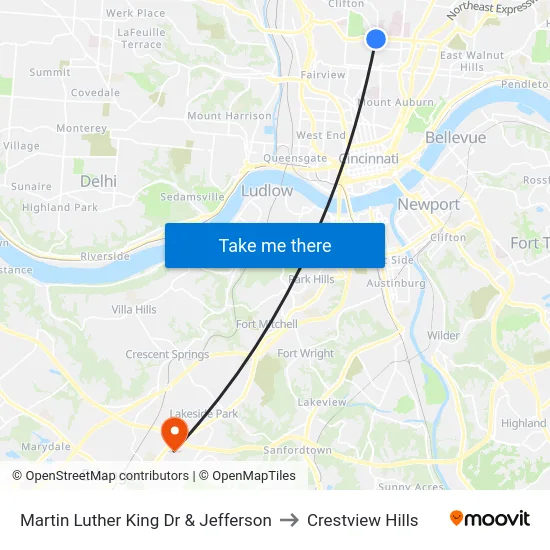 Martin Luther King Dr & Jefferson to Crestview Hills map