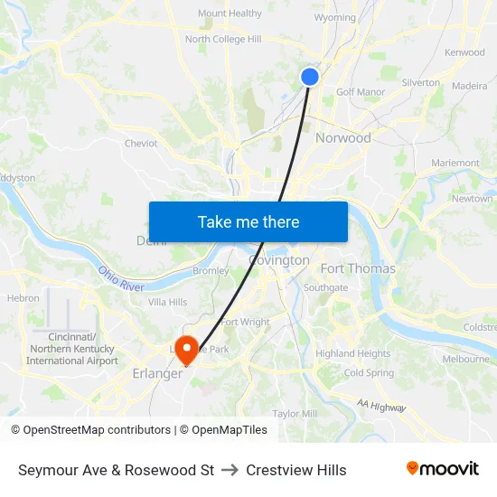 Seymour Ave & Rosewood St to Crestview Hills map