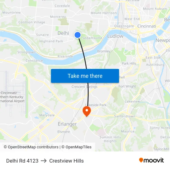 Delhi Rd 4123 to Crestview Hills map