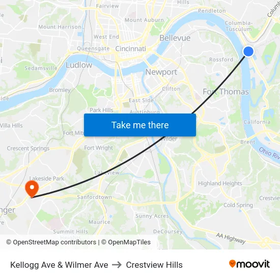 Kellogg Ave & Wilmer Ave to Crestview Hills map