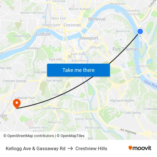 Kellogg Ave & Gassaway Rd to Crestview Hills map
