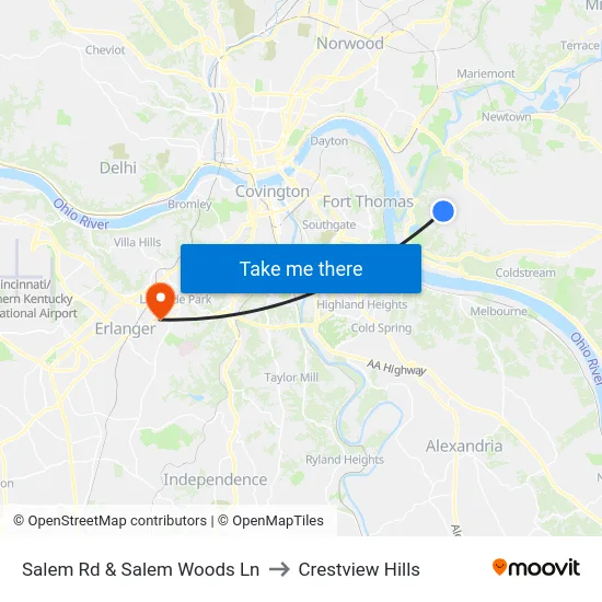 Salem Rd & Salem Woods Ln to Crestview Hills map