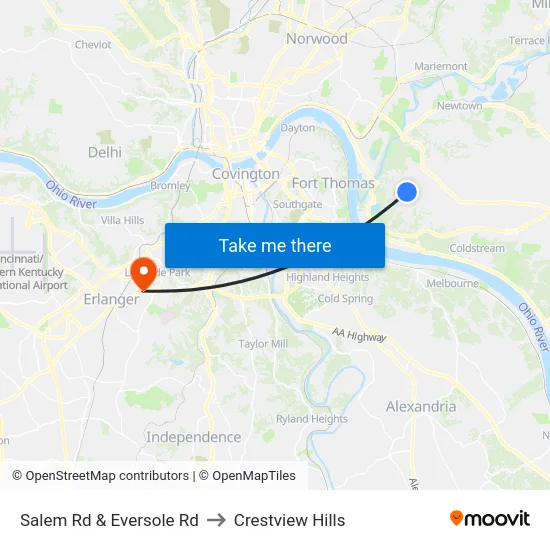 Salem Rd & Eversole Rd to Crestview Hills map