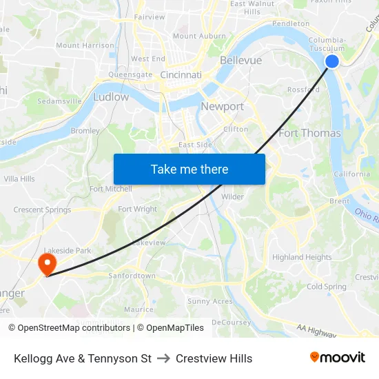 Kellogg Ave & Tennyson St to Crestview Hills map