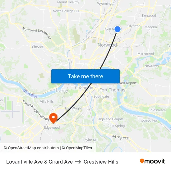Losantiville Ave & Girard Ave to Crestview Hills map