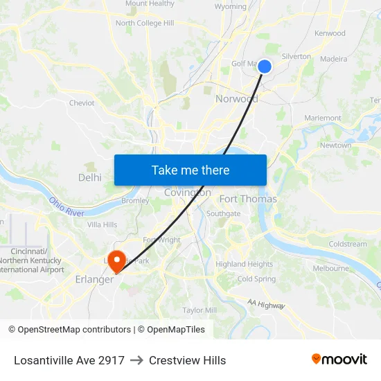 Losantiville Ave 2917 to Crestview Hills map