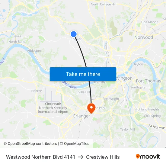 Westwood Northern Blvd 4141 to Crestview Hills map