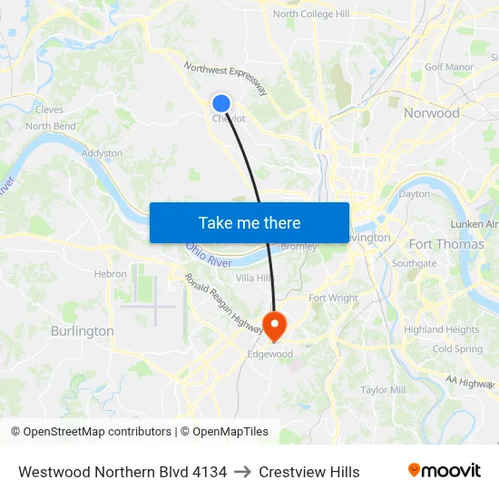 Westwood Northern Blvd 4134 to Crestview Hills map