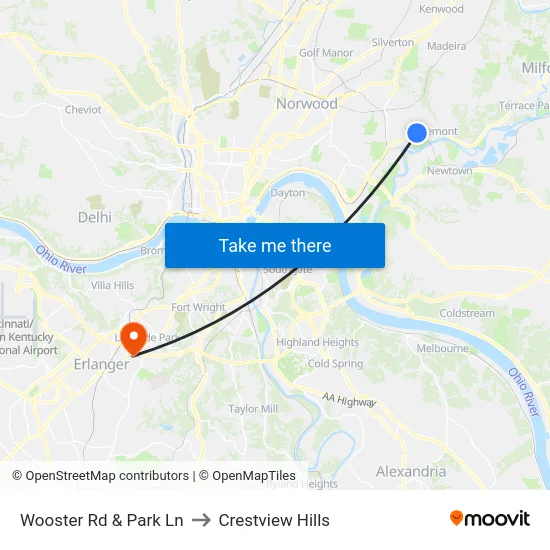 Wooster Rd & Park Ln to Crestview Hills map