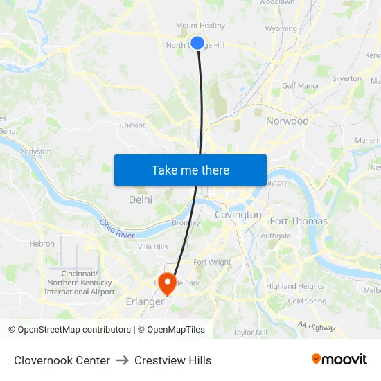 Clovernook Center to Crestview Hills map