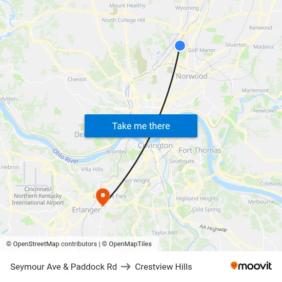 Seymour Ave & Paddock Rd to Crestview Hills map