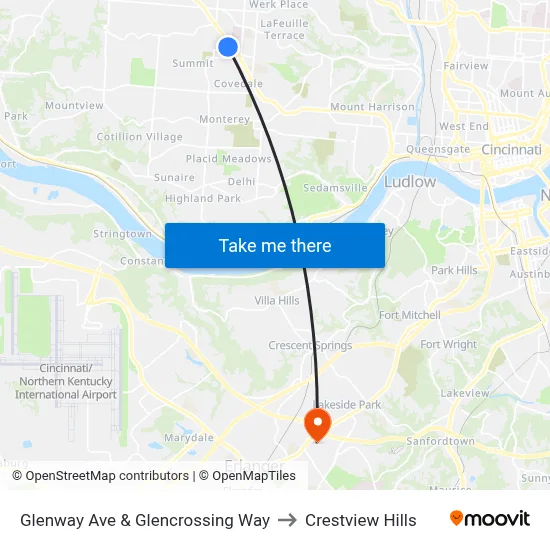 Glenway Ave & Glencrossing Way to Crestview Hills map