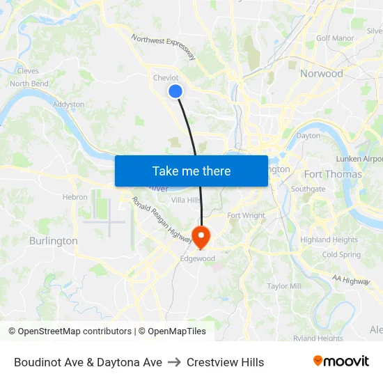 Boudinot Ave & Daytona Ave to Crestview Hills map