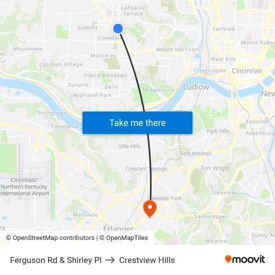 Ferguson Rd & Shirley Pl to Crestview Hills map