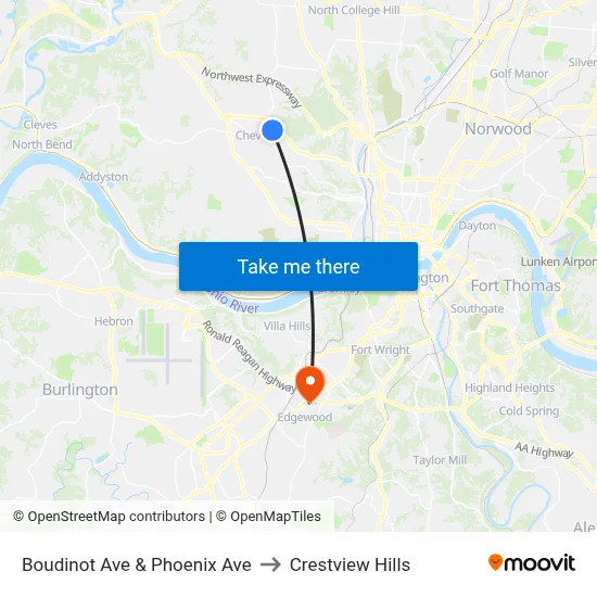 Boudinot Ave & Phoenix Ave to Crestview Hills map