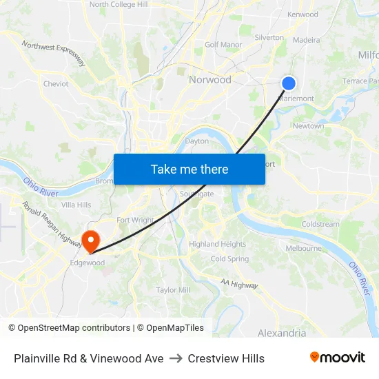 Plainville Rd & Vinewood Ave to Crestview Hills map
