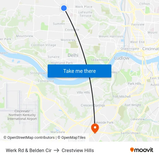 Werk Rd & Belden Cir to Crestview Hills map