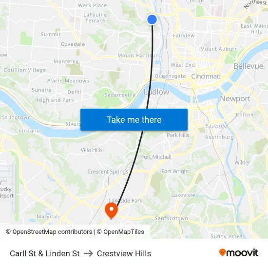 Carll St & Linden St to Crestview Hills map