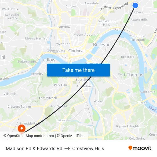 Madison Rd & Edwards Rd to Crestview Hills map