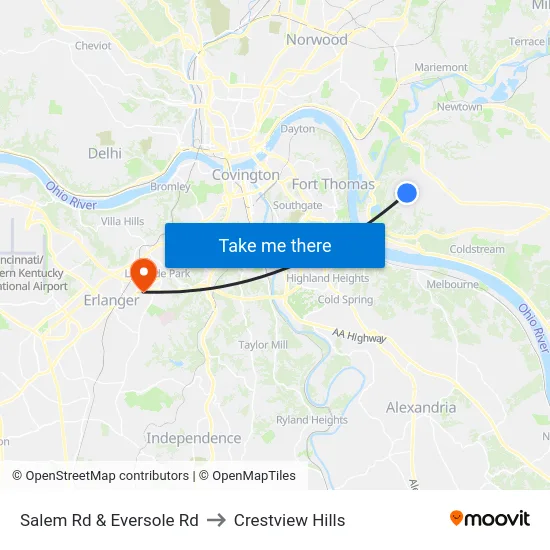 Salem Rd & Eversole Rd to Crestview Hills map