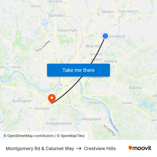 Montgomery Rd & Calumet Way to Crestview Hills map