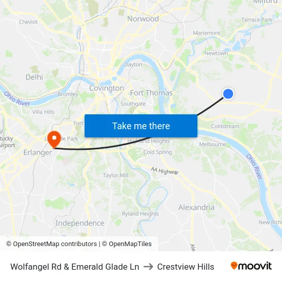 Wolfangel Rd & Emerald Glade Ln to Crestview Hills map