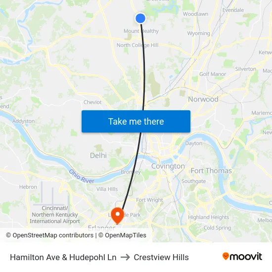 Hamilton Ave & Hudepohl Ln to Crestview Hills map