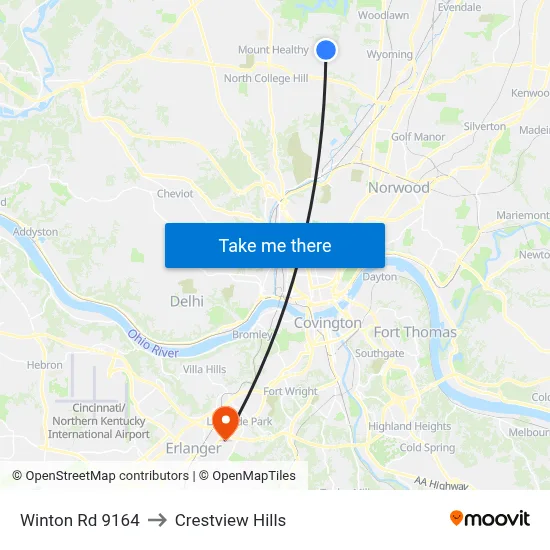 Winton Rd 9164 to Crestview Hills map