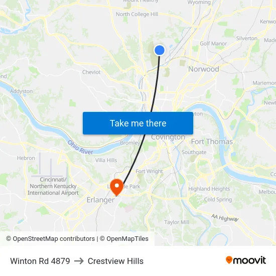 Winton Rd 4879 to Crestview Hills map