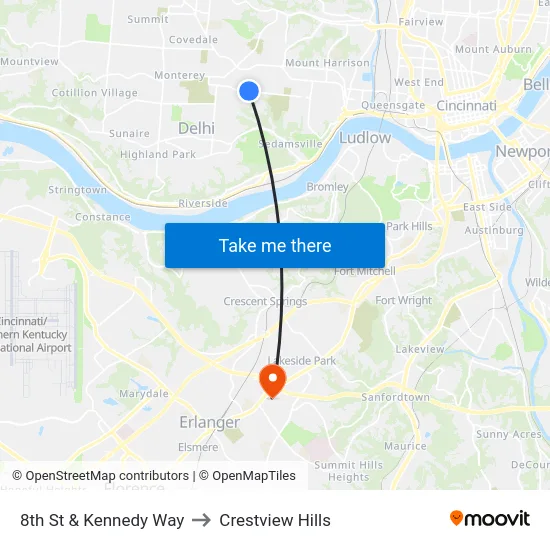 8th St & Kennedy Way to Crestview Hills map