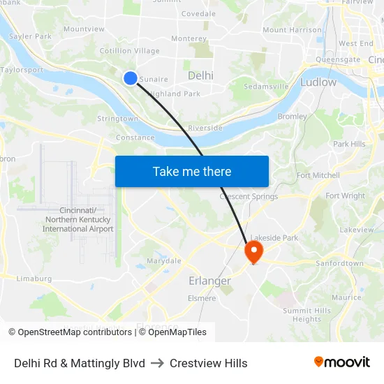 Delhi Rd & Mattingly Blvd to Crestview Hills map