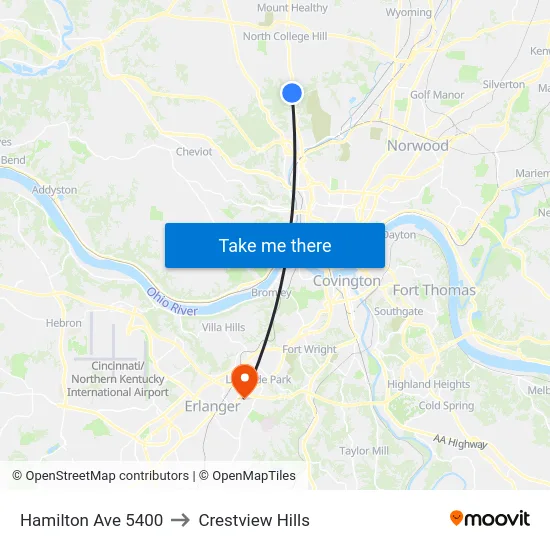 Hamilton Ave 5400 to Crestview Hills map