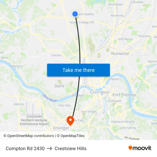 Compton Rd 2430 to Crestview Hills map