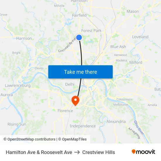 Hamilton Ave & Roosevelt Ave to Crestview Hills map