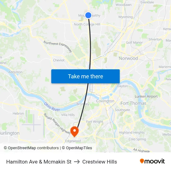 Hamilton Ave & Mcmakin St to Crestview Hills map