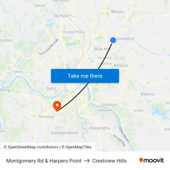 Montgomery Rd & Harpers Point to Crestview Hills map