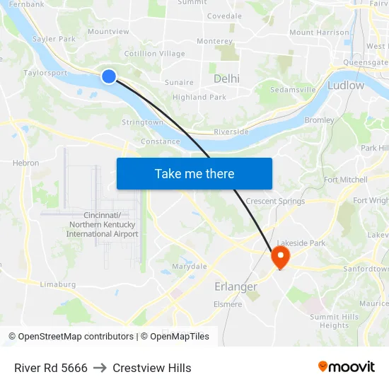 River Rd 5666 to Crestview Hills map