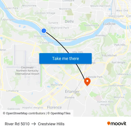 River Rd 5010 to Crestview Hills map