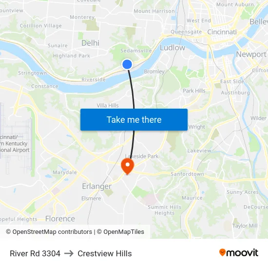 River Rd 3304 to Crestview Hills map