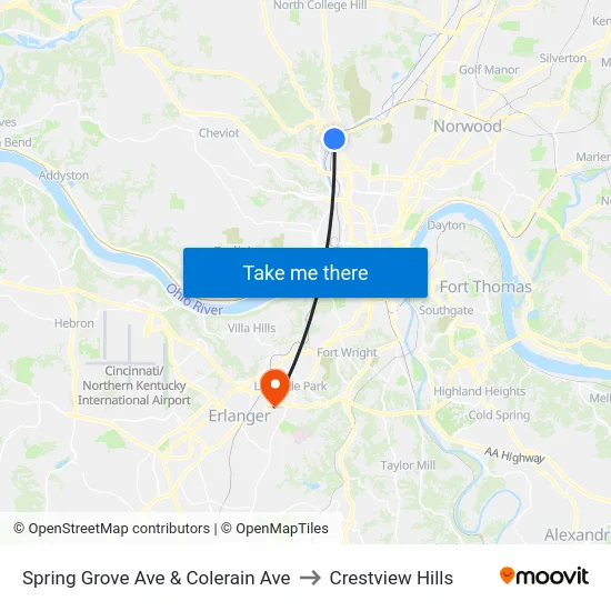 Spring Grove Ave & Colerain Ave to Crestview Hills map