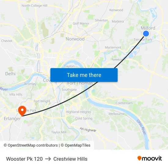 Wooster Pk 120 to Crestview Hills map
