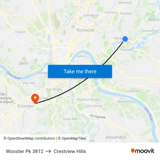 Wooster Pk 3812 to Crestview Hills map
