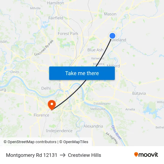 Montgomery Rd 12131 to Crestview Hills map