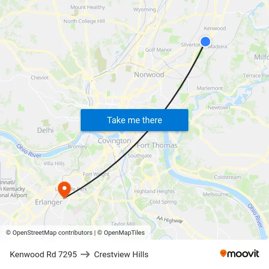 Kenwood Rd 7295 to Crestview Hills map