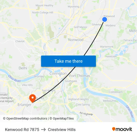 Kenwood Rd 7875 to Crestview Hills map