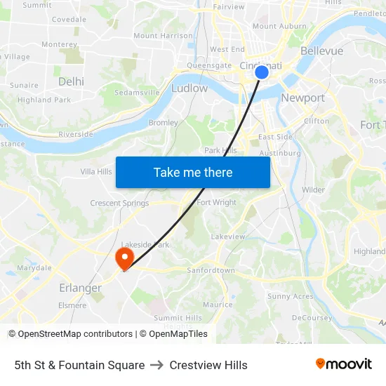 5th St & Fountain Square to Crestview Hills map
