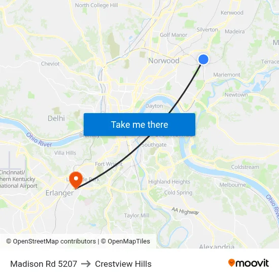 Madison Rd 5207 to Crestview Hills map