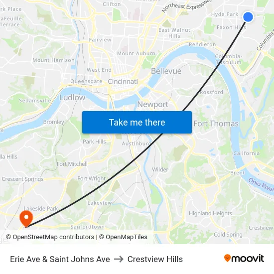 Erie Ave & Saint Johns Ave to Crestview Hills map